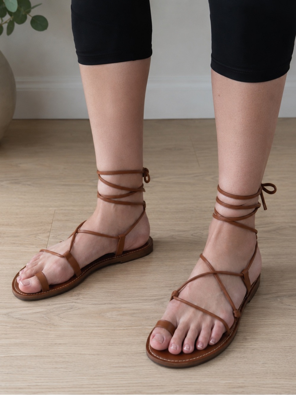 Madewell Leather Lace-Up Toe Ring Sandals Cognac Brown NWOT Size 10